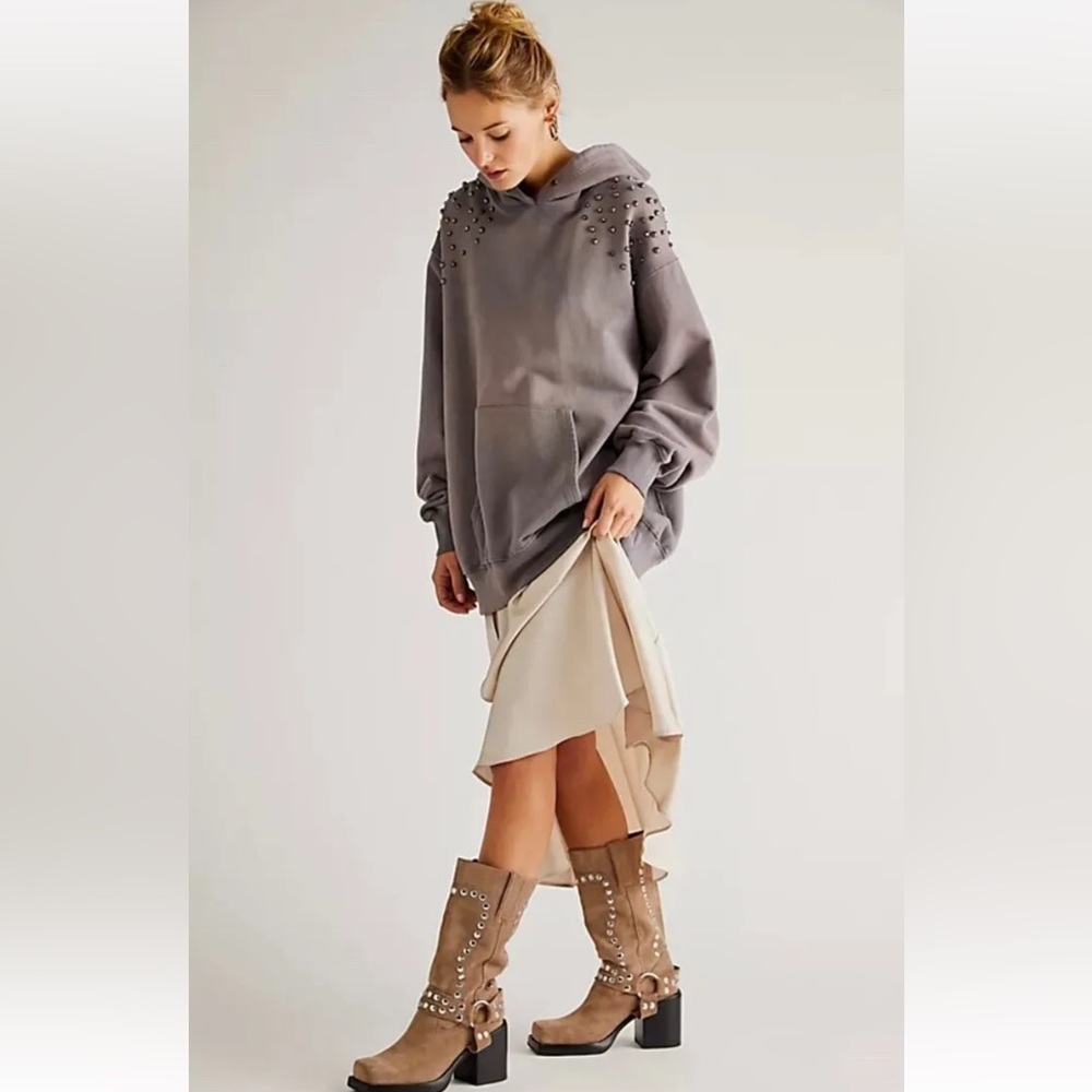 We The Free Gray Studded Oversized Hoodie
